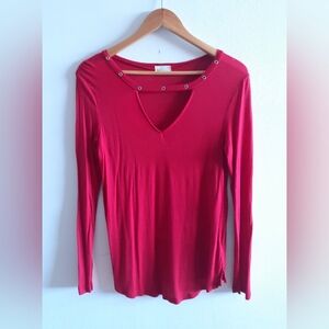 Red Long-sleeve Blouse with grommets, Sof material, size L